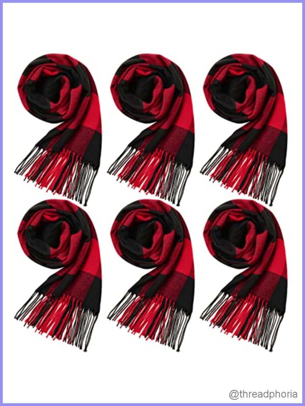 6 Pack Plaid Blanket Scarf with Tassel Edge, Acrylic Winter Scarf for Cold